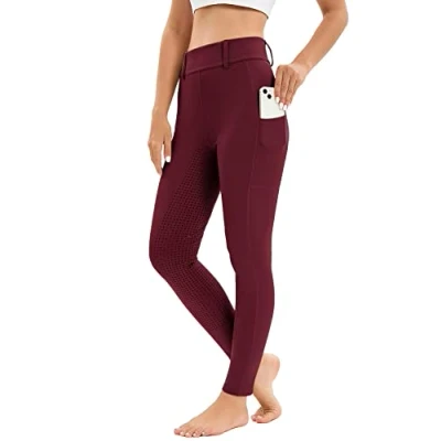 Afbeelding van Rijlegging voor dames, volledig bezet met zak mobiele telefoon, hoge taille, stretch riemlussen, rood, S