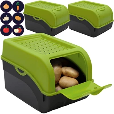 Afbeelding van ARTECSIS 3 Voorraaddozen met deksel + 6 stickers / 29x19x19cm, 5L 4 kg aardappelen/Groen voor groenten en fruit, appels uien