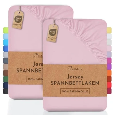 Afbeelding van NatureMark 2 pack jersey hoeslaken. hoeslaken 100% katoen in vele maten en kleuren BRANDKWALITEIT ÖKOTEX Standaard 100. 90 x 200 cm 100 cm. Roze