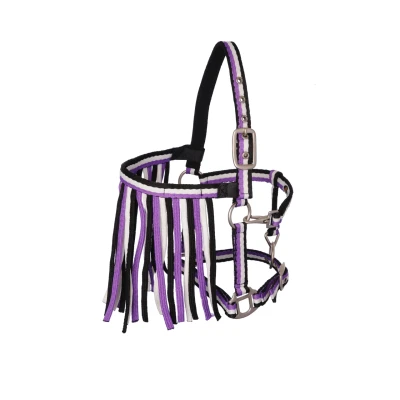 Afbeelding van MHS Halster &quot;Stripe&quot; met touw en vliegenfrontriem Extra Full Paars