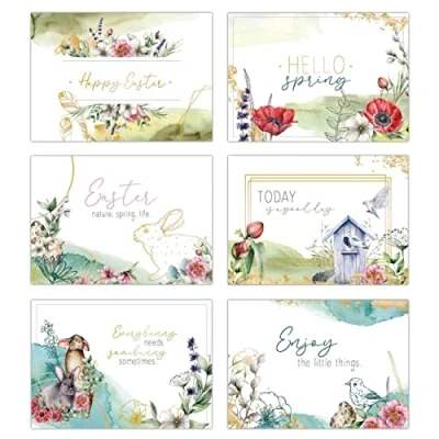 Afbeelding van Papierdrachen set van 12 paaskaarten om te verzenden en verzamelen, liefdevol vormgegeven ansichtkaarten, 17 stuks