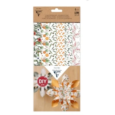 Afbeelding van Clairefontaine 95868C complete decoratieset voor volwassenen 6 decoratieve sterren van papier met kerstmotief creatieve vrije tijd, knutselen, handmatige activiteiten stap inbegrepen