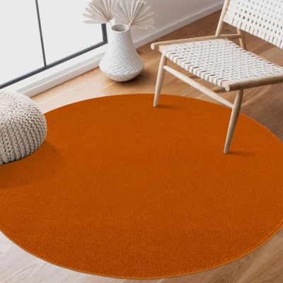 Afbeelding van Uni Effen Laagpolig Vloerkleed Modern Oranje 80 cm rond