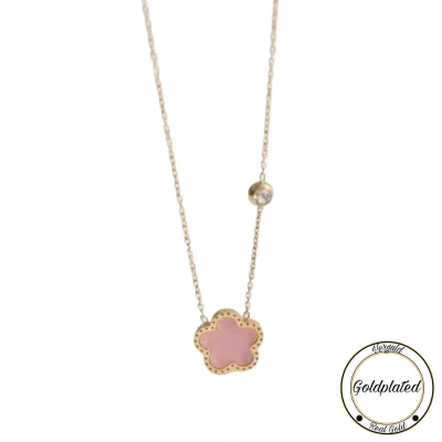 Afbeelding van RVS Klaver Ketting 18k Goldplated 45+7 Roze Geluk Klavertje vier Dames cadeau Soraro Chain Moederdag