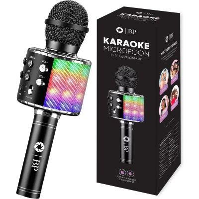 Afbeelding van BP® Karaoke Microfoon Bluetooth Set Voor Kinderen en Volwassenen Draadloos 5 Stemvervormers Echo Met Speaker LED Licht Nederlandse Handleiding