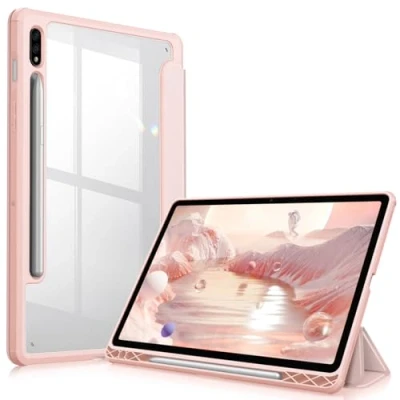 Afbeelding van Fintie Hoes voor Samsung Galaxy Tab S7 11&quot; 2020 Transparant Harde Schaal Achterkant Beschermhoes met Zachte TPU Rand Bumper 11 SM T870/875, (*Roségoud)