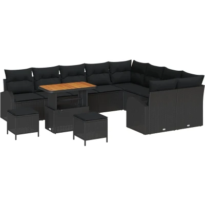 Afbeelding van vidaXL 12 delige tuinset met kussens zwart poly rattan &amp; acacia