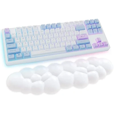 Afbeelding van Cloud Polssteun Voor Toetsenbord, Wit Met Pu Leer En Geheugenfoam, Leuke Toetsenbordsteun Pols Armondersteuning, Bureau Polspad Pc Gaming/Handkussen