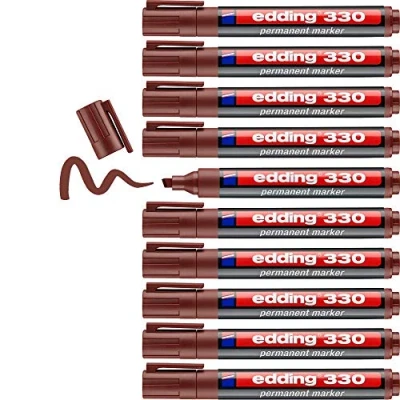 Afbeelding van edding 330 permanent marker bruin 10 stiften beitelpunt 1 5 mm watervast, sneldrogend wrijfvast voor karton, kunststof, hout, metaal, glas