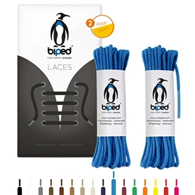 Afbeelding van biped LACES 2 paar ronde katoenen schoenveters ø mm dun scheurvaste kwaliteitsschoenveters voor leren schoenen, laarzen, laarzen en vrijetijdsschoenen made in EU z2900(blauw,60 cm)