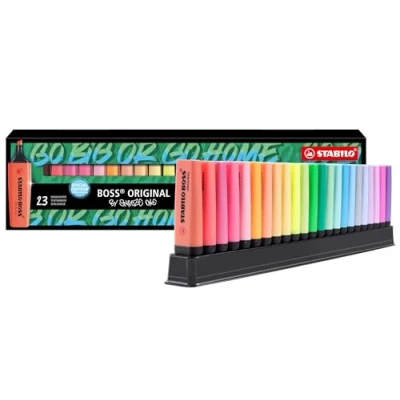 Afbeelding van STABILO Boss Original Markeerstiften, set van 23 stuks, met 9 heldere kleuren en 14 pastelkleuren