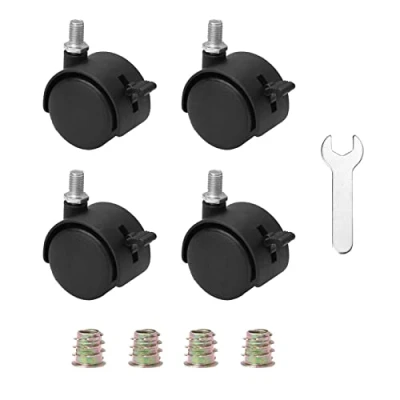 Afbeelding van 4 STKS Nylon Caster Wielen Met Rem, Zwarte Swivel Castor M7.5 Schroefdraad Stuurpen Moer en Sleutel, Plastic, Zwart