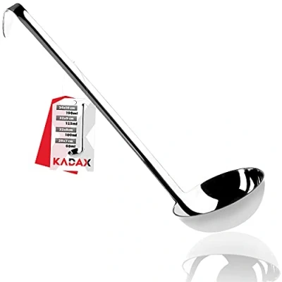 Afbeelding van KADAX Soeplepel, Soup Pollepel, Sauslepel, Juslepel, Opscheplepel, roestvrij Staal, Gietlepel met ergonomische, lange Steel, Keukengerei, Keukenhulp, Eetlepel, zilver (10cm/190ml)