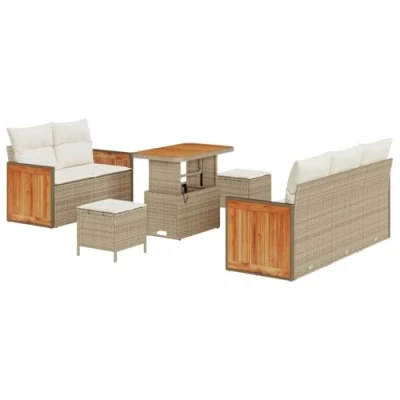 Afbeelding van vidaXL 8 delige Tuinbank Set met Kussens Beige Poly Rattan Acacia