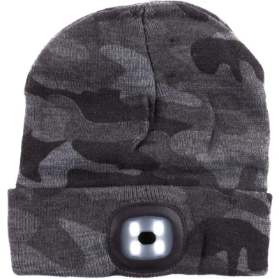 Afbeelding van Benson Beanie Wintermuts met LED lamp camouflage grijs warme muts licht