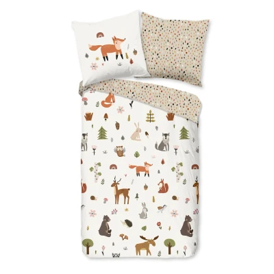 Afbeelding van Dekbedovertrek voor Kinderen 135x200 cm Bosdieren en Natuur Print Multi 1 Persoons 100% Katoen