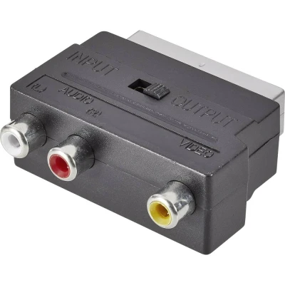 Afbeelding van SpeaKa Professional SP 7870340 Cinch / SCART Adapter [3x koppeling 1x stekker] Zwart Met omschakelaar