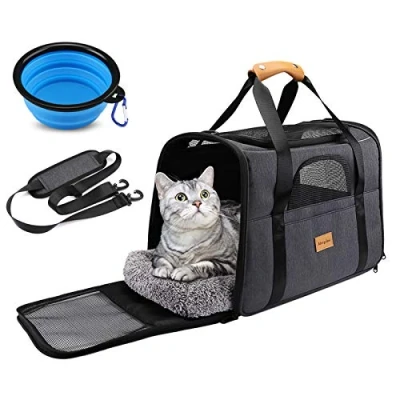 Afbeelding van morpilot Draagtas voor Huisdieren, Reiskennel Katten en Kleine Honden, Opvouwbare, Zachtzijdige Transportdrager Katten, Door de Luchtvaartmaatschappij Goedgekeurde Reisdrager Huisdieren Met Schouderriem, Verwijderbare Mat Voerba