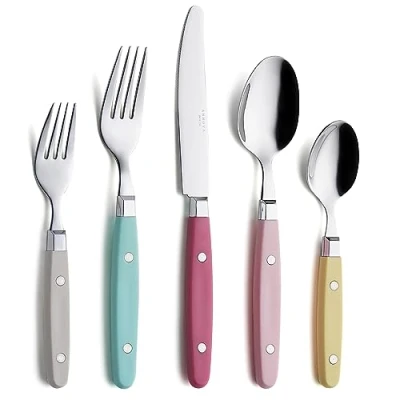 Afbeelding van ANNOVA Silverware Set van 20 Stukken Roestvrij Staal Kleur Handvat Met Rivet/Retro Stijl Flatware (Mix Pastel, Pieces)