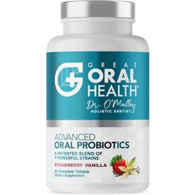 Afbeelding van Oral Probiotics for Mouth Bad Breath Treatment Adults: Dentist Formulated Advanced Teeth and Gums +BLIS K12 M18 60 Chewable Health Tablets Strawberry Vanilla