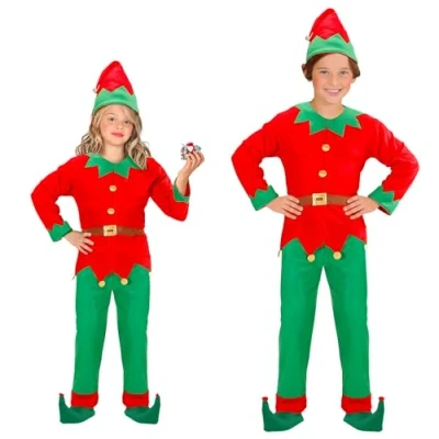 Afbeelding van Widmann Kerst &amp; Oud Nieuw Kostuum Hulpjes Van Santa Claus Kind Rood, Groen Maat 140 Carnavalskleding Verkleedkleding