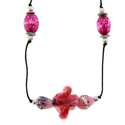 Afbeelding van Behave Lange zwarte ketting met roze glaskralen