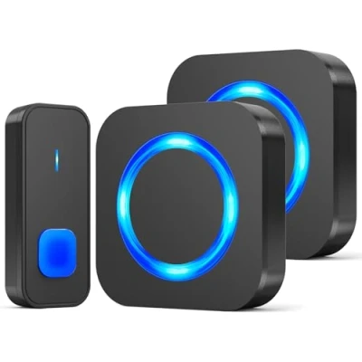 Afbeelding van SURFOU Deurbel met 2 Plug in Ontvangers, Waterdichte Draadloze Deurbelset Bel Voor Buiten, 400M Bereik, 55 Melodieën, 5 Volumes, Huisdeurbel Batterij, Led Display, Zwart