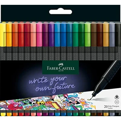 Afbeelding van Faber Castell 151620 Grip Finepen, fineliner, met metaal beklede vezelpunt 0.4 mm, doos à 20 stuks