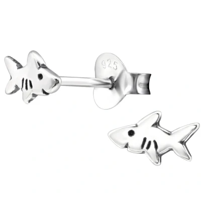 Afbeelding van JoyS Zilveren haai oorbellen 7 x 4 mm zilver geoxideerd kinderoorbellen