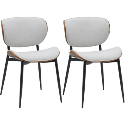Afbeelding van CLP Enid Set van 2 Eetkamerstoelen bezoekersstoel met rugleuning en bekleding metalen frame hout Stof/walnoot/creme