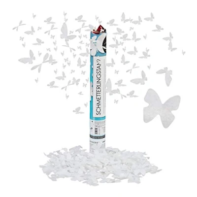 Afbeelding van Relaxdays confetti kanon groot party popper bruiloft 40 cm vlinder wit