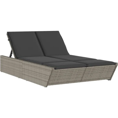 Afbeelding van Ligbed 2 persoons met kussens poly rattan grijs