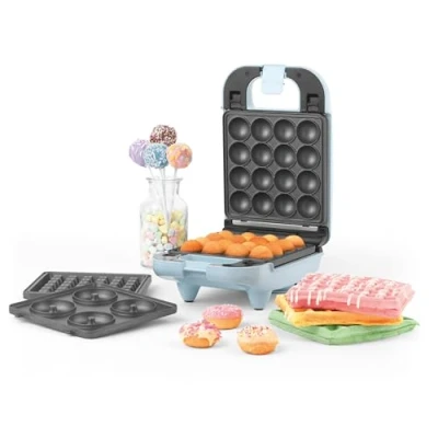 Afbeelding van Petra 3 in 1 Mini Treat Maker Easy Clean niet klevende verwijderbare platen 650 W blauw
