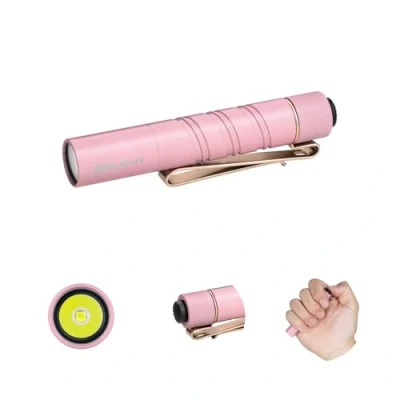 Afbeelding van OLIGHT I3T 2 EOS Mini zaklamp, 200 Lumen Compact Helder Licht met Dubbelzijdige Zakclip, Lichtmodi AAA Batterij Zaklamp Eindkap Schakelaar voor Kamperen Buiten en Wandelen (Roze)