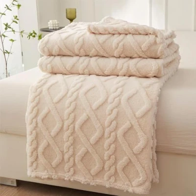 Afbeelding van Mezzar Sprei voor tweepersoonsbed, fleece, zachte bankdeken, fleecedeken warm en comfortabel bed (wit, 150 x 200 cm)