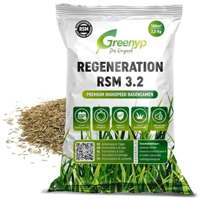 Afbeelding van Greenyp Turbo RSM 3.2 graszaad, snelkiemend, voorjaar, 2,5 kg voor 100 m², ideaal tegen gaten als nieuw en nazaaien, 100% gazonzaad, reparatiegazon