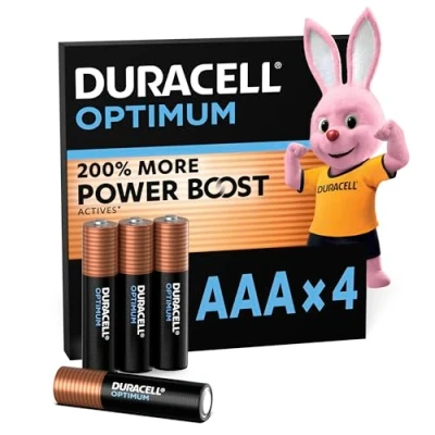 Afbeelding van Duracell Optimum AAA batterijen (4 stuks) 1,5V alkaline Tot 100% extra levensduur of kracht recyclebaar, 0% plastic verpakking LR03 MX2400