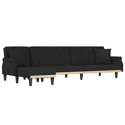 Afbeelding van vidaXL Slaapbank L vormig 271x140x70 cm fluweel zwart