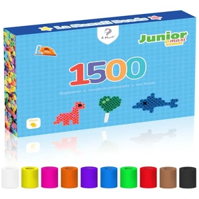 Afbeelding van La Manuli Grote strijkkralen, 10 mm, 1500 stuks, XL steekkralen voor kinderen vanaf 3 jaar, navulset knutselkralen, veelkleurig