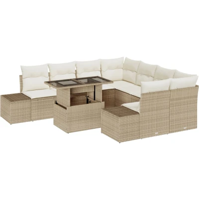 Afbeelding van vidaXL Tuin Sofa Set van 9 Beige, Crème Riet, Polyester