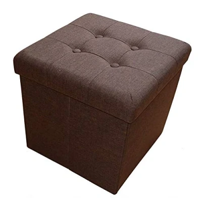 Afbeelding van Style home Kruk, zitbank met opbergruimte, opvouwbare opbergdoos, zitkist, zitkubus, voetsteun, van linnen, 38 x cm (donkerbruin)