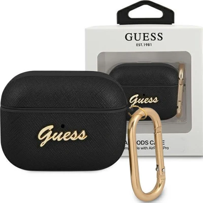 Afbeelding van Guess GUAPSASMK AirPods Pro cover zwart/zwart Saffiano Script Metal Collection