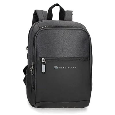 Afbeelding van Pepe Jeans Jarvis Laptoprugzak, aanpasbaar tot 30,5 cm (12 inch), zwart, 25 x 36 10 cm, polyester met details van kunstleer, 31x44x15 cms, Tas
