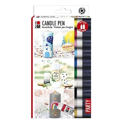 Afbeelding van Marabu 1805000009882 Kaarspennen, 10 kaarsenpennen à 25 ml, crèmige, zachte waskrijt, op waterbasis, lichtecht, geurloos, weerbestendig, kinderlichte kaarsdecoratie