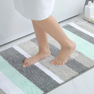 Afbeelding van Homaxy Antislip badkamertapijt, zacht, hoogpolig, microvezel, badmat, absorberend, wasbaar, 60 x 120 cm, groen/grijs