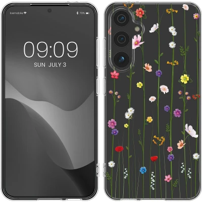 Afbeelding van kwmobile telefoonhoesje geschikt voor Samsung Galaxy S24 FE Hoesje smartphone in meerkleurig / transparant Wilde Bloemen Stengels design