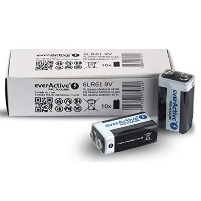 Afbeelding van everActive 9 V batterijen, verpakking van 10 stuks, per alkaline, blok 6LR61 6F22, hoogste prestaties, 5 jaar houdbaarheid, stuks
