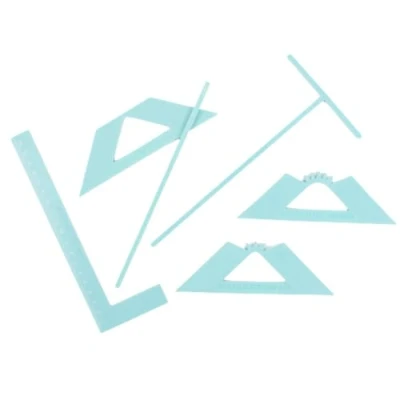Afbeelding van Craftelier Set met linialen en bindhoeken basisgereedschap voor scrapbooking, knutselen binden, inclusief L liniaal, T liniaal geodriehoek turquoise