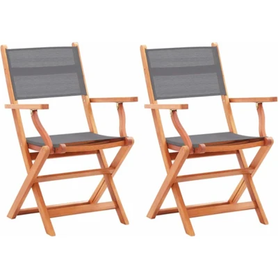 Afbeelding van Tuinstoelen inklapbaar 2 st eucalyptushout en textileen grijs