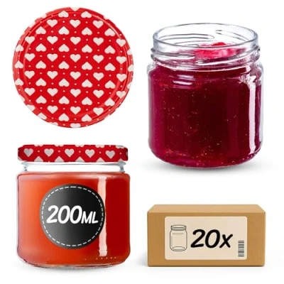 Afbeelding van KADAX kleine inmaakpotten, 200 ml, jampotten, diameter 66 mm, potten voor honing en specerijen, luchtdichte potten, weckpotten, ronde (20 stuks, hart)